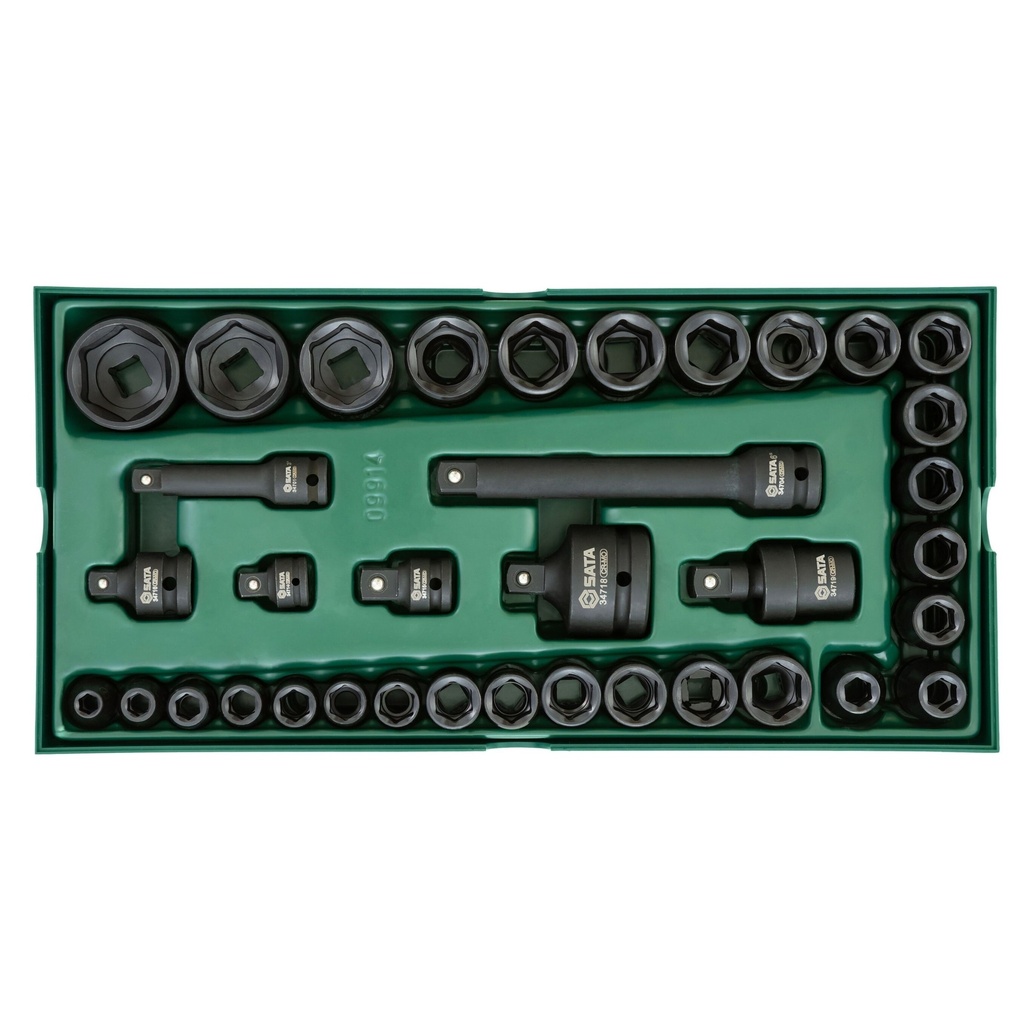 ⬡ Tray. Impact socket set 3/8“ + 1/2" Dr. 13pcs. (S09914, SATA)