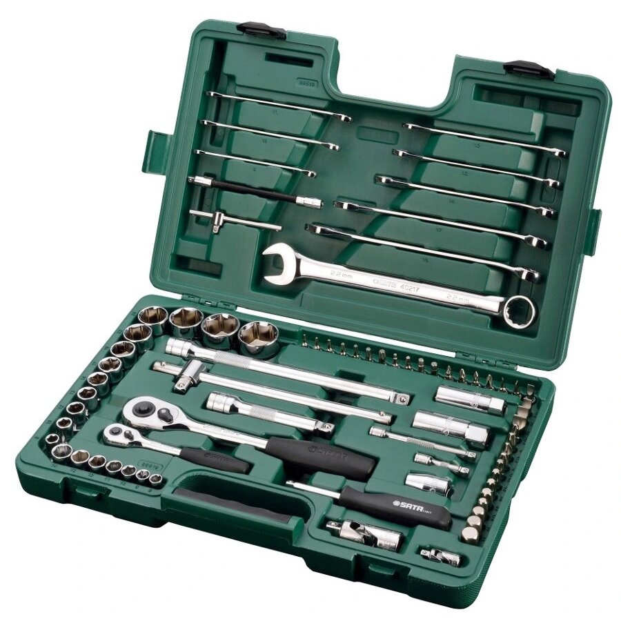 ⬡ 1/4" + 1/2" Dr. Socket wrench set 76pcs. (S09519, SATA)