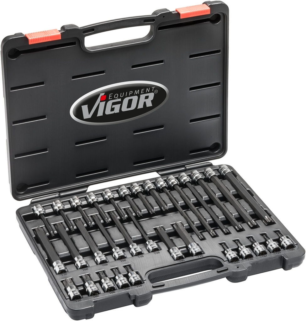 TORX screwdriver socket set, 3/8 inch, T20–T70, 32 pieces (V6017, VIGOR)