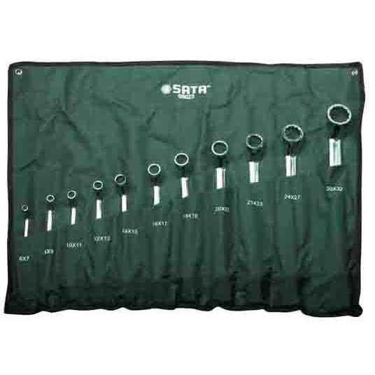 ⬡ Deep ofset double box end wrench set 11pcs. (6-32) (S08023, SATA)