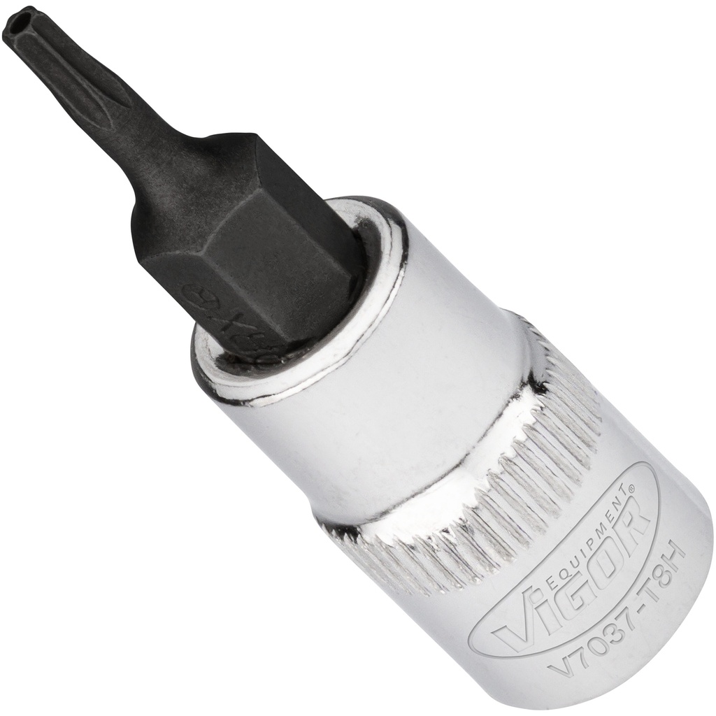 Apsauginė antgalinė galvutė TORX T8H, 1/4 col. (V7037-T8H, VIGOR)