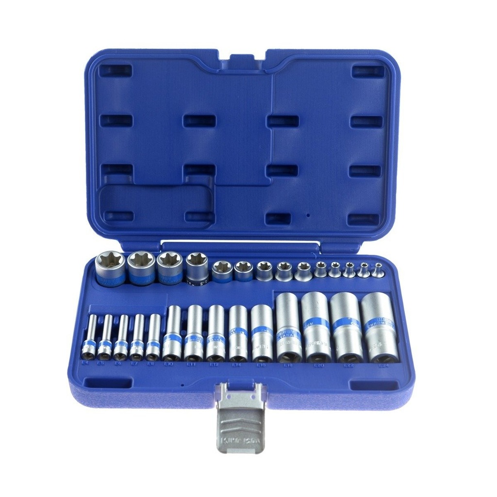 ⬡ 1/4" + 3/8" + 1/2" Dr. E - Socket set 28pcs. (KR028MDA, KINGROY)