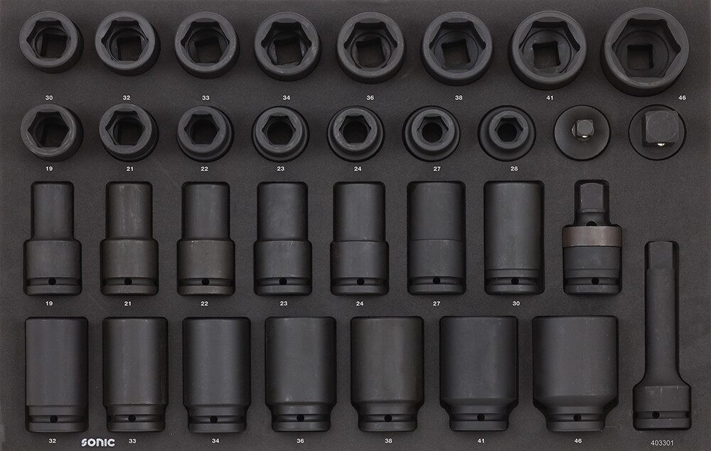 Impact socket set for tool trolleys, 33 pcs (403301, SONIC)