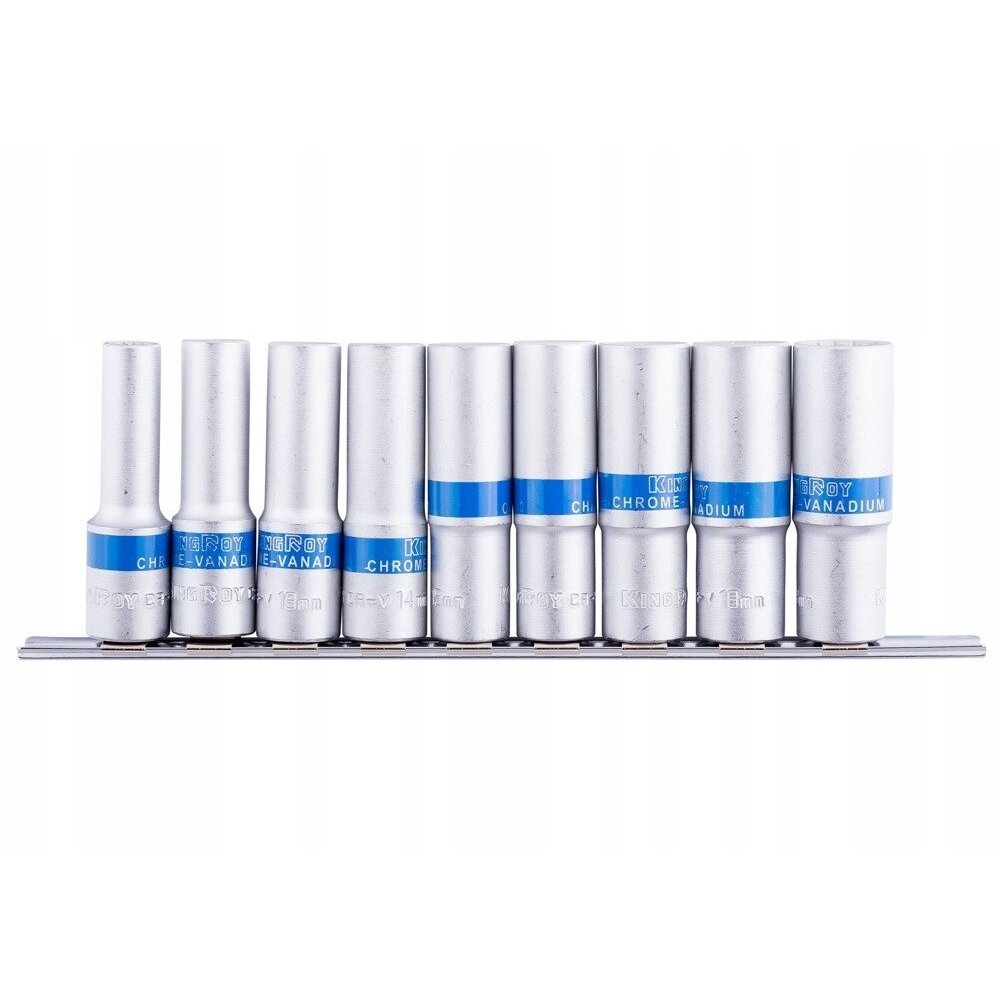 ⬡ Ilgų galvučių rinkinys 1/2" 9 vnt. 12-briaunės (KR317629, KINGROY)