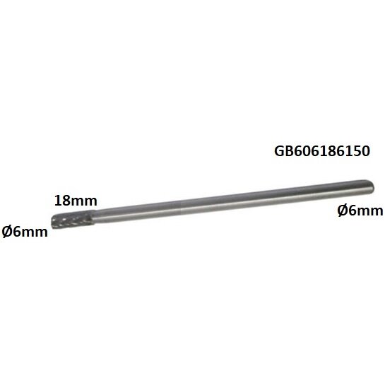 ⬡ Ilga kietmetalio freza B formos cilindras (ZYAS) su galiniu pjūviu Ø6 x 18 mm (GB606186150)