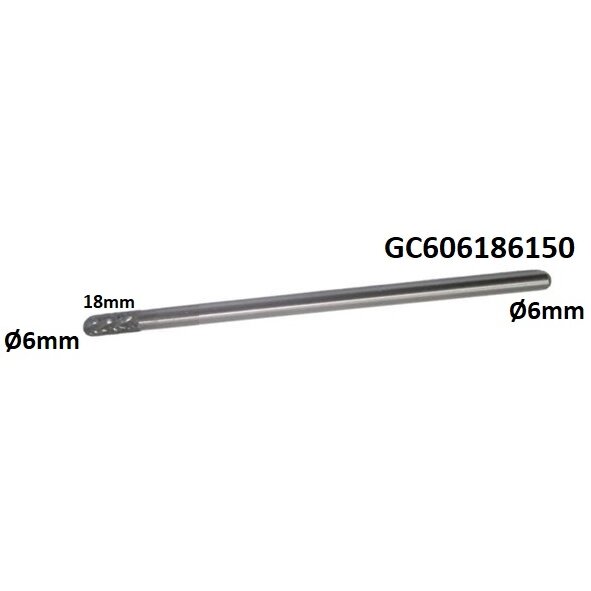 ⬡ Prailginta freza kietmetalio C cilindro formos užapvalinta Ø6 x 18mm (GC606186150)