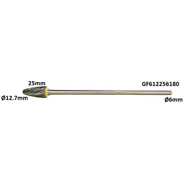 ⬡ Prailginta freza kietmetalio F išgaubta užapvalinta Ø12.7 x 25mm (GF612256180)