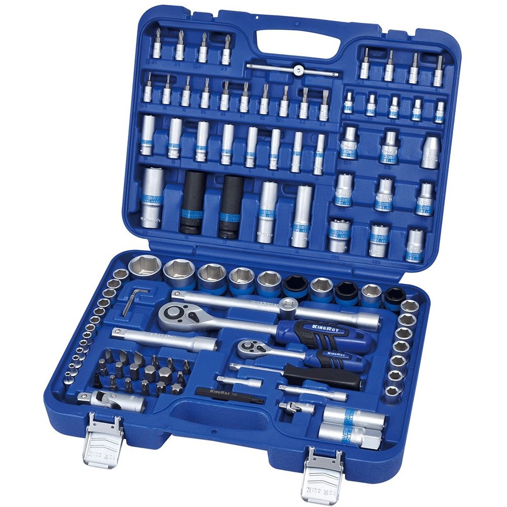 ⬡ 1/4" + 1/2" Dr. Socket set 110pcs. 6pt 72TH (KR110MDATBD6, KINGROY)