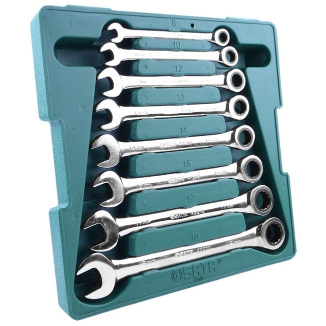 ⬡ Kombinuotų terkšlinių raktų rinkinys 8 vnt. (8-19 mm) (S08008, SATA)