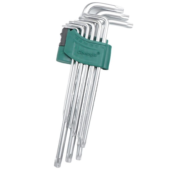⬡ L-type hex key TORX long set 9pcs. (T10-T50)  with hole (CL402002, CHANGLU TOOLS)