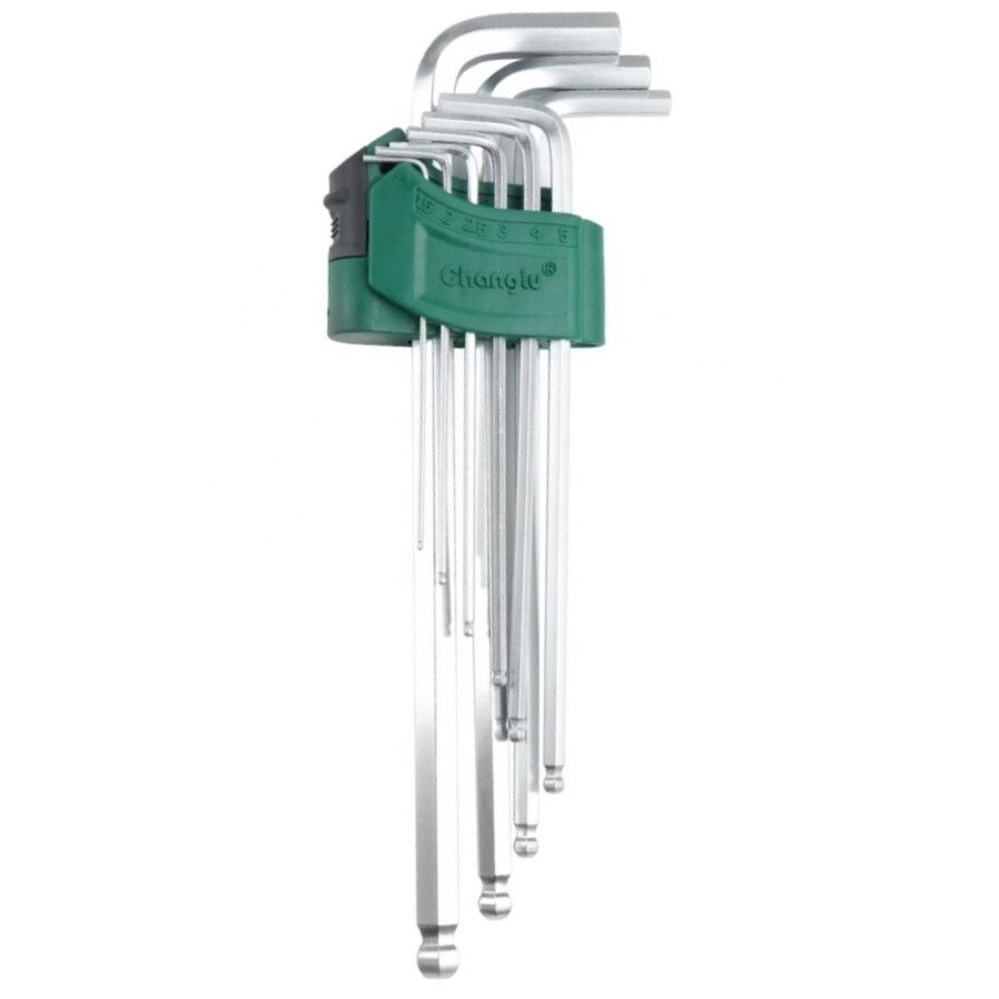 ⬡ L-type hex key extra long, ball point set 9pcs. (CL401903, CHANGLU TOOLS)