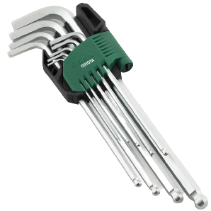 ⬡ L-tipo šešiakampių prailgintų, apvalia galvute raktų rinkinys 9 vnt. (1.5-10 mm) (S09101A, SATA)