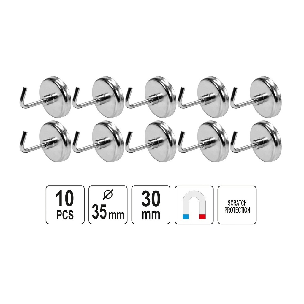 ⬡ Magnetic hooks set 10pcs (YT08690, YATO)