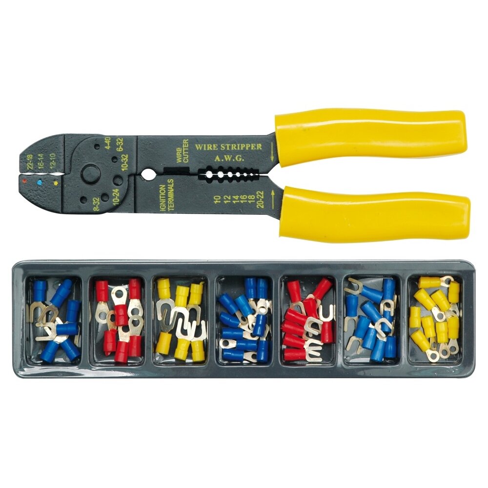 ⬡ Wire stripper and crimping pliers with terminal connector set 100pcs (45050)