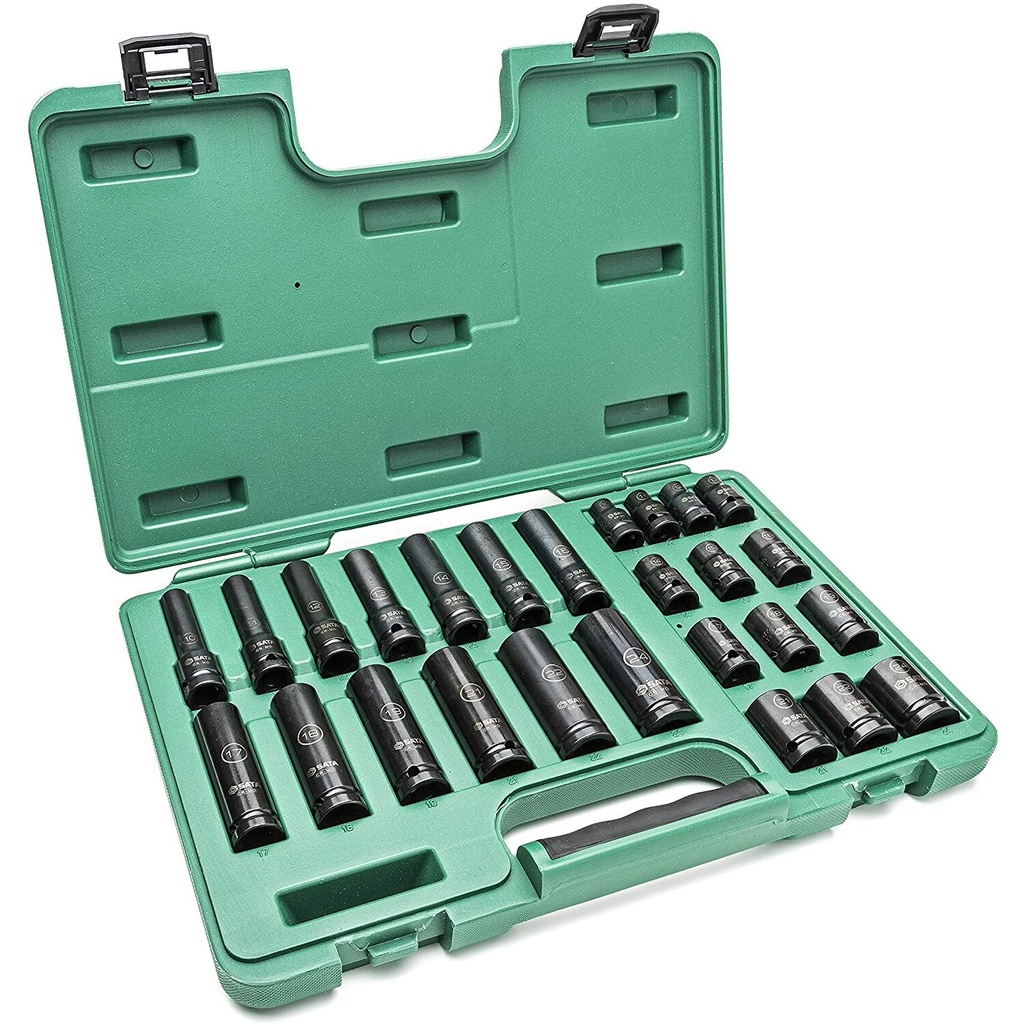 ⬡ 1/2" Dr. Thin wall standard & deep impact socket set (10-24mm)(26pcs) (ST34399T, SATA)