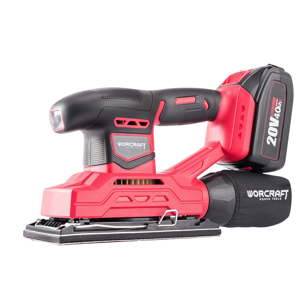 ⬡ Akumulatora orbitālā slīpmašīna 94x185 mm WORCRAFT 20V Li-ion (CFSS20LI1B, WORCRAFT)