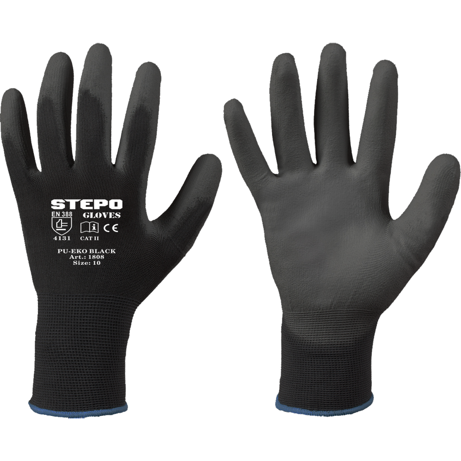 ⬡ Work gloves coated PU-EKO Black 9 (L) Black (1808BLACK9)