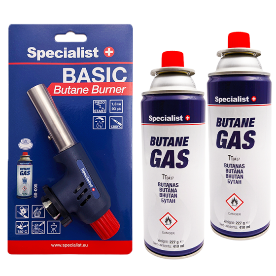 ⬡ Dujinis degiklis Specialist+ pjezo 1300°C su butano dujomis 2x227 g (68505)