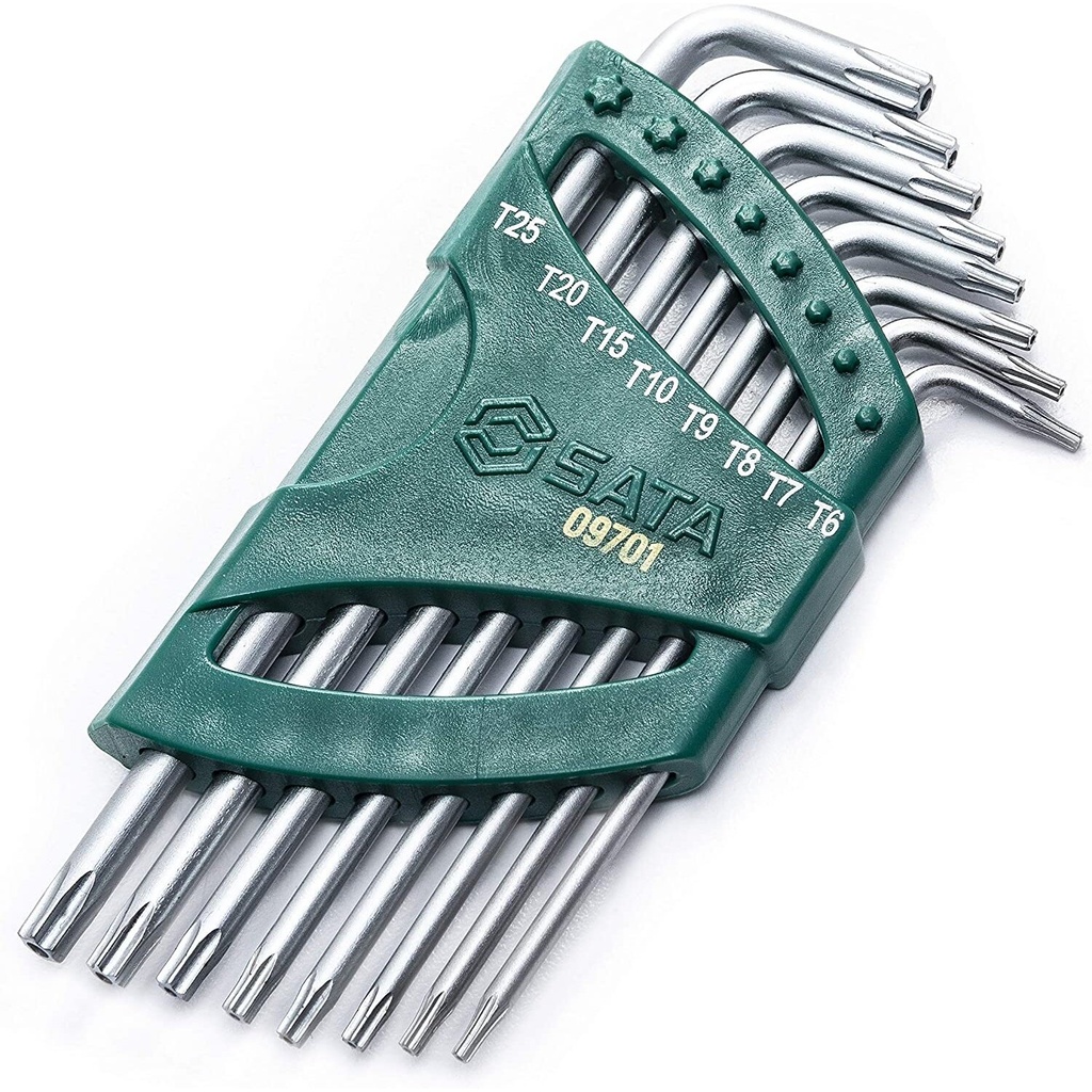 ⬡ Ilgų L tipo TORX raktų su skyle rinkinys T6-T25 (ST09701, SATA)