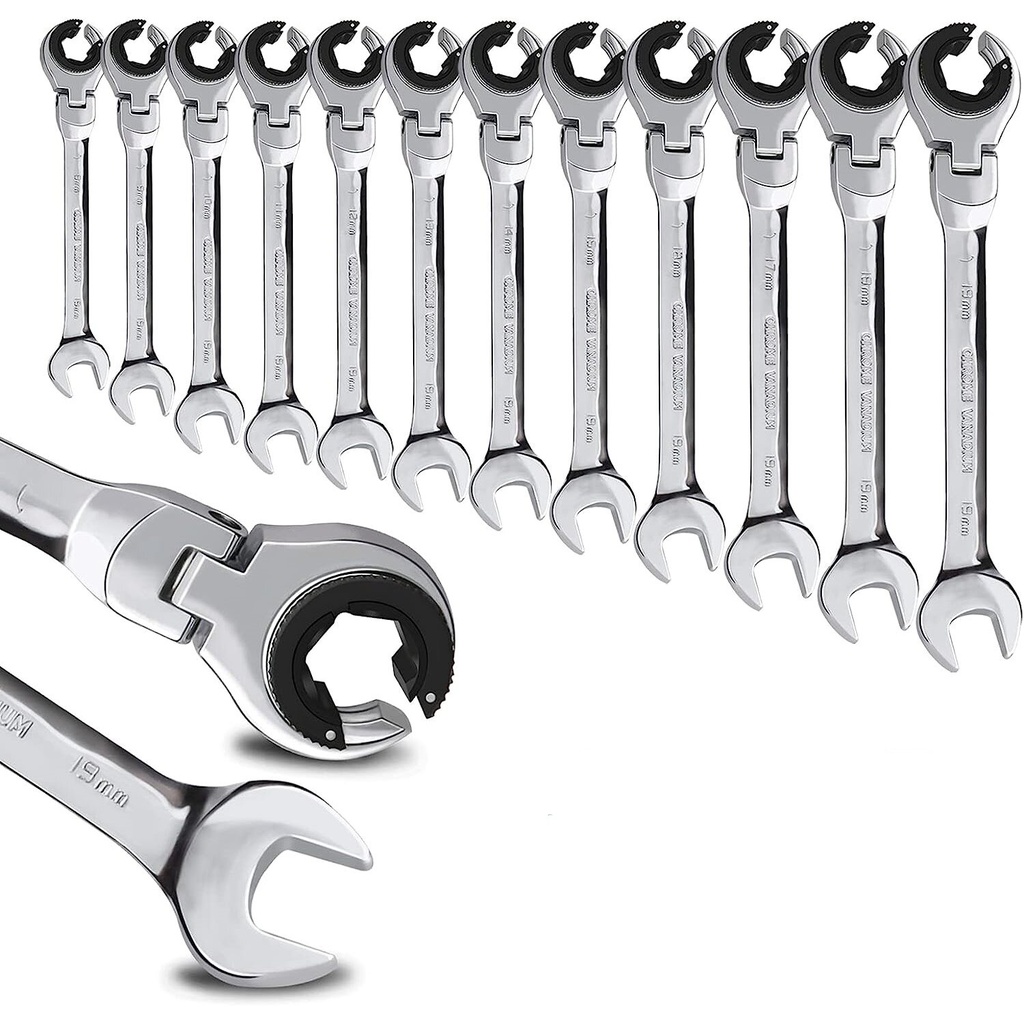 ⬡ Open combination ratchet spanner with flexible head 10mm (CL407410, CHANGLU TOOLS)