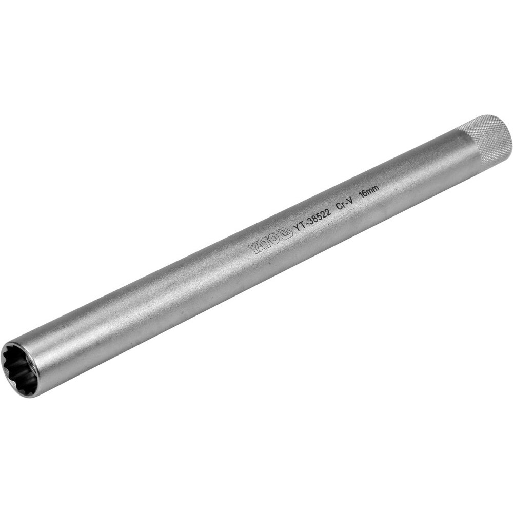 ⬡ 3/8" Dr. Spark plug socket extra long 16mm (thin wall)(12pt) (YT38522, YATO)