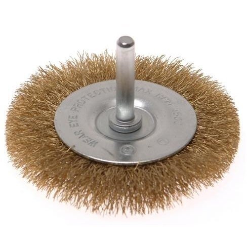 ⬡ Crimped wire flat wheel brush with shaft Ø75mm (YL310075)