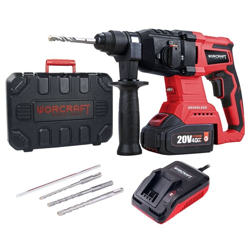 ⬡ Li-ion Cordless rotary hammer WORCRAFT 20V (plastic box) (CRHS20LiBAM, WORCRAFT)