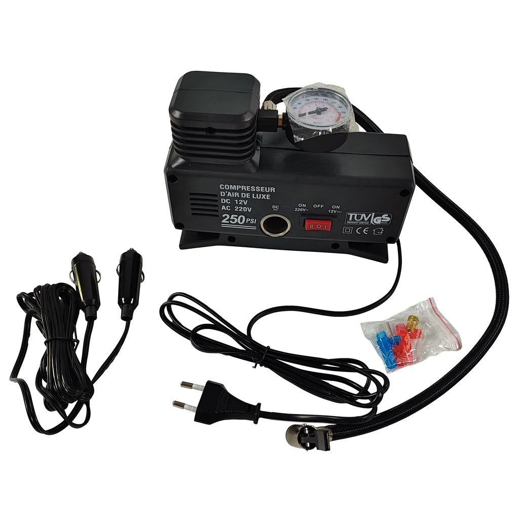 ⬡ Vieno cilindro elektrinis oro kompresorius 12V / 220V 35 L/min (KRAC250)