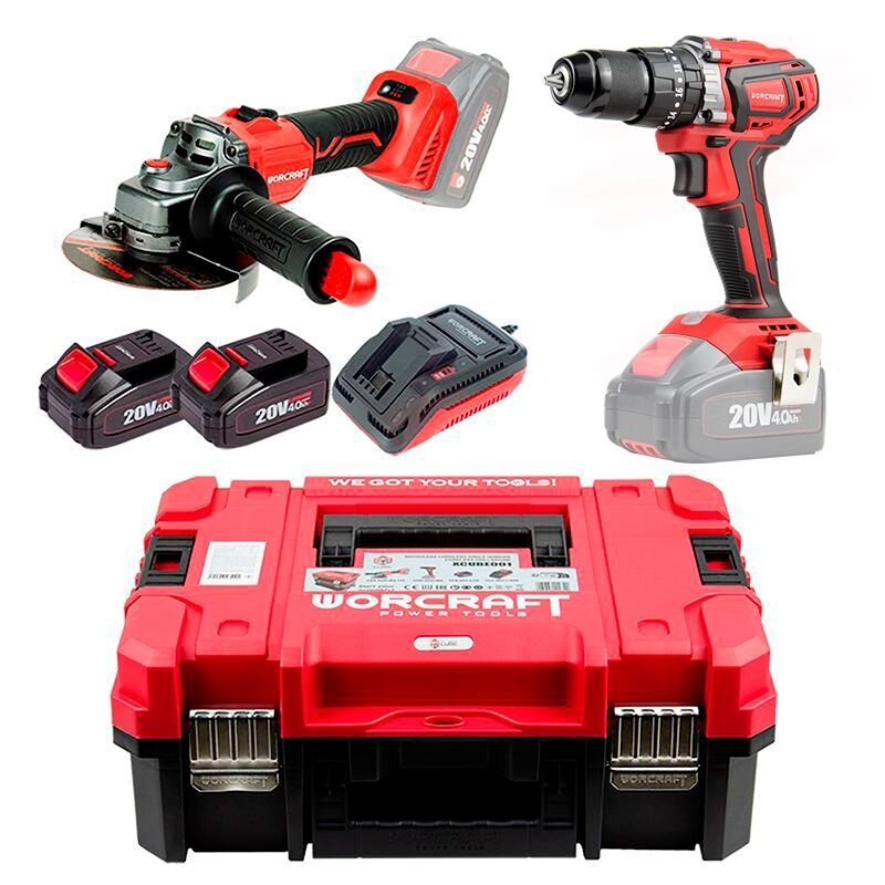 ⬡ Li-ion Impact Cordless Driil and Angle Grinder WORCRAFT set in XCUBE box (XCUBE001, WORCRAFT)