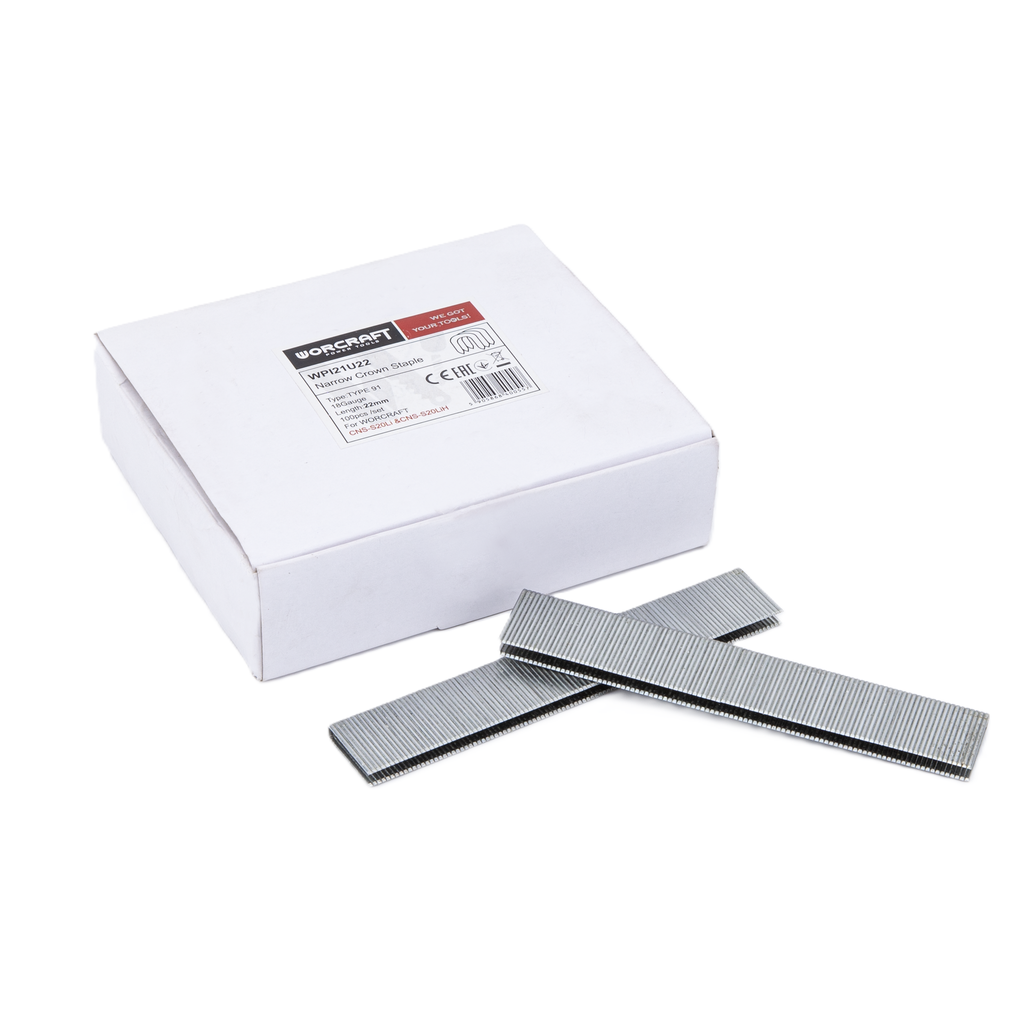⬡ Sąsagėlės 22 mm kombinuotam viniakaliui CNS-S20LiH, tipas 91, 18 dydžio (100 vnt.) WORCRAFT (CNSS20WPI21U22, WORCRAFT)