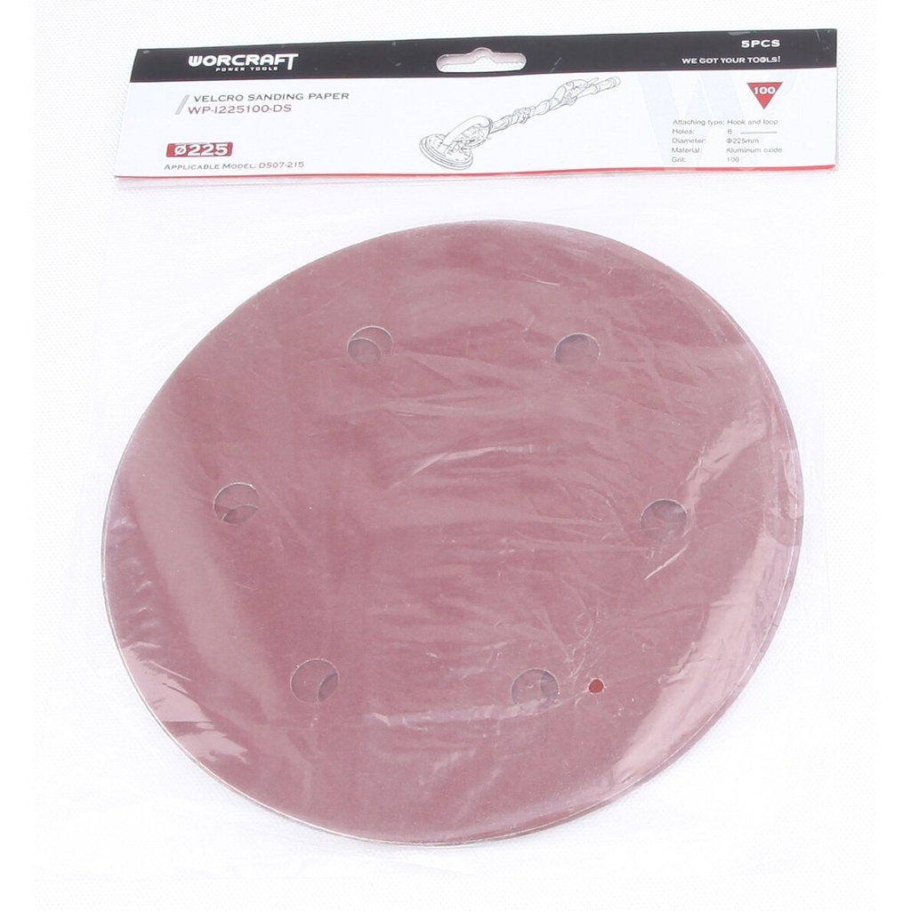 ⬡ Šlifavimo popierius 225 mm (5 vnt.) šlifuokliui DS07 / DS09 Nr. 240 (WPI225240DS, WORCRAFT)