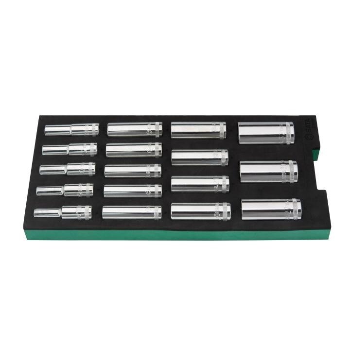 ⬡ Dėklas. 1/2" ilgų galvučių rinkinys 17 vnt. 6-briaunės (ST09005G, SATA)