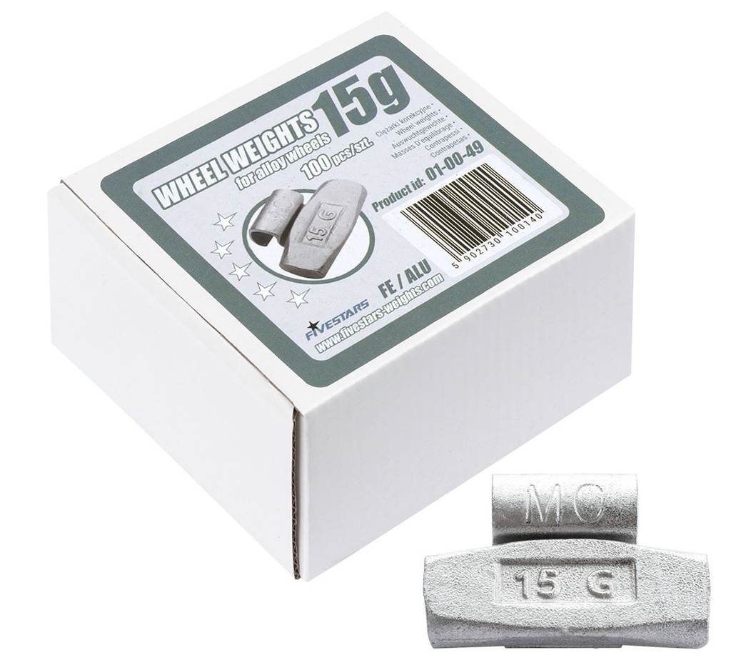 ᴿᴰ Užspaudžiami FE svareliai FIVE STARS 15 g, ALU ratlankiams (01-00-49, FIVE STARS)