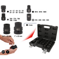 [450.0450] 3/4″ + 1″ smūginių keičiamų antgalių rinkinys, 23 dalys (450.0450, KS TOOLS)