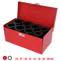 [515.0308] Sešstūra trieciena muciņu komplekts 1", garu, 8 gab., 24-38 mm (515.0308, KS TOOLS)