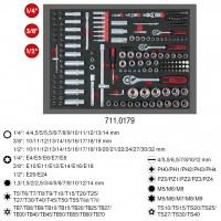 [711.0179] 1/4″ + 3/8″ + 1/2″ muciņu komplekts, 179 gab., 1/1 sistēmas ieliktnī (711.0179, KS TOOLS)