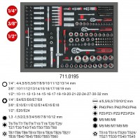 [711.0195] 1/4" + 3/8" + 1/2" socket set, 195 pcs, in 1/1 system insert (711.0195, KS TOOLS)