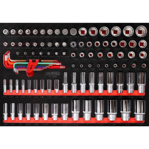 [811.0099] 1/4" + 3/8" + 1/2" galvučių rinkinys putplasčio įdėkle, 99 vnt., coliniai (811.0099, KS TOOLS)