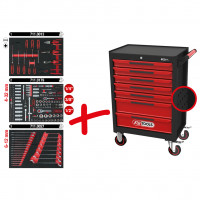 [897.7215] ECOline instrumentu ratiņi ar 7 atvilktnēm un 215 instrumentiem, melni/sarkani (897.7215, KS TOOLS)