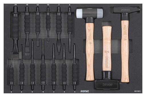[601601] Chisel, Punch and Hammer Set for Trolley, 16 pcs (601601, SONIC)