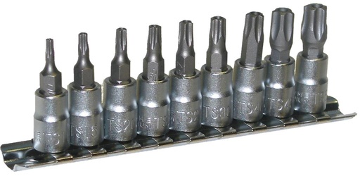 [7291350] TS profile bit sockets 9 pcs 1/4" TS10 - TS50 on a Rail (7291350, PICHLER)
