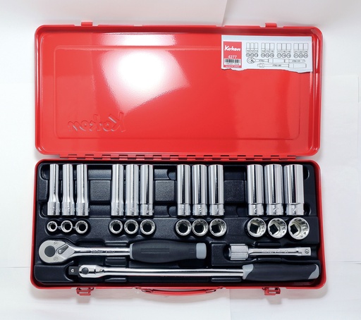 [74800478] 1/2 collu muciņu komplekts 27 daļas, īsās un garās 10–24 mm, 12 šķautņu, metāla kastē (74800478, PICHLER)