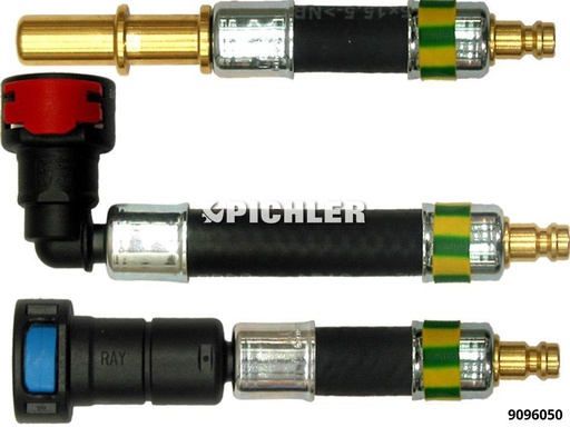 [9096050] Degvielas līnijas adapteru komplekts, 3 daļas – taisns savienojums, 90° savienojums un spraudnis, Ø11,80 mm, dzeltenzaļš (9096050, PICHLER)