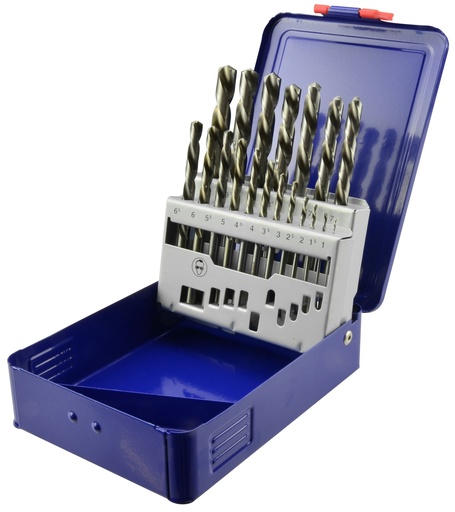 [93009190] Kreisās griešanās urbju komplekts, 19 gab., HSS-G, DIN 338, 1,0–10,0 mm ik 0,5 mm, kastē (93009190, PICHLER)