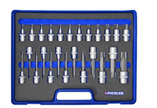 [98844263] Muciņu ar Torx uzgaļiem komplekts 1/2 collas, 26 gab., T20–T100, garums 55, 100 un 140 mm (98844263, PICHLER)