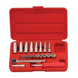 [GS-221M] 1/4" muciņu komplekts plastmasas kārbā (21 gab.) (GS-221M, GENIUS)