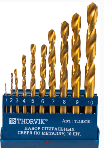 [TDBS10] Metal drill bit set HSS TiN, 10 pcs (TDBS10, THORVIK)