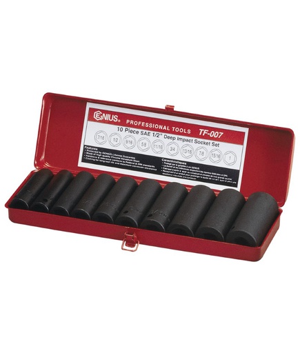 [TF-008] Long impact socket set 1/2", 10 pcs, Genius Tools (TF-008, GENIUS)