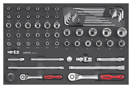 [307101] Kombinētais galvu komplekts 3/8" un 1/2" SFS-M, 71 gab. (307101, SONIC)