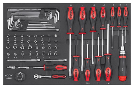 [607001] Atsuktuvų rinkinys 1/4 col. SFS-M įdėkle, 70 vnt. (607001, SONIC)